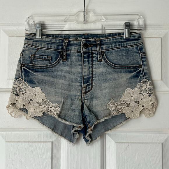 Mossimo Denim Lace Trim High Rise Short - Size 0/25 - Picture 1 of 5